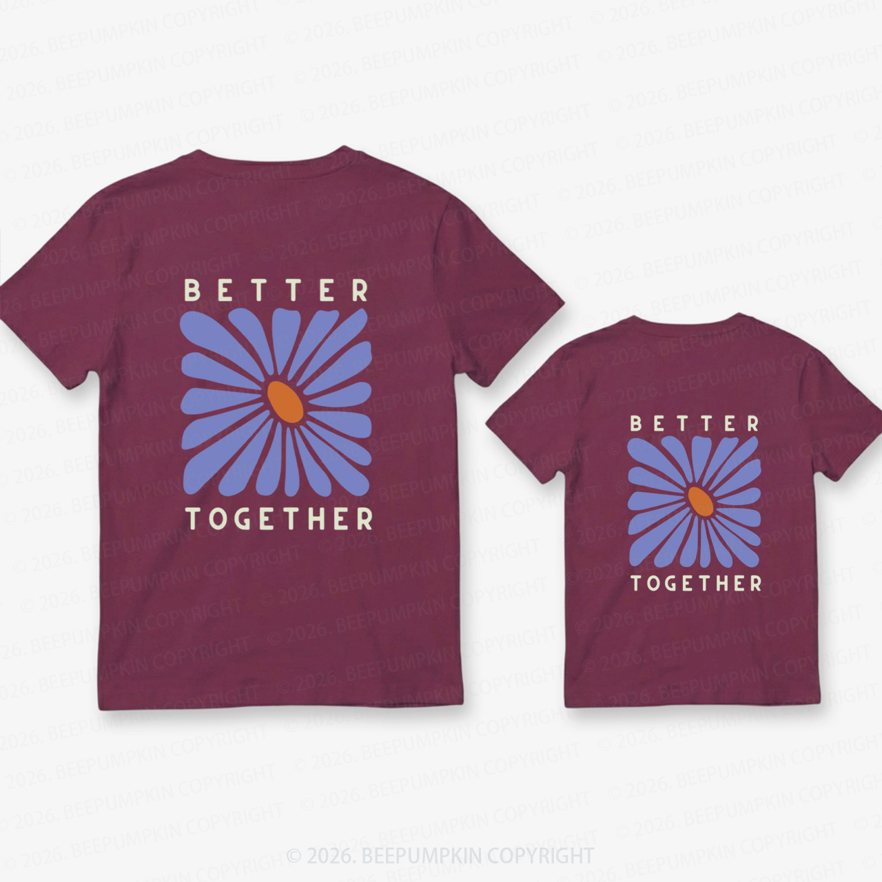 Retro Floral Print Better Together Dad&Me Matching Shirts-Back Design