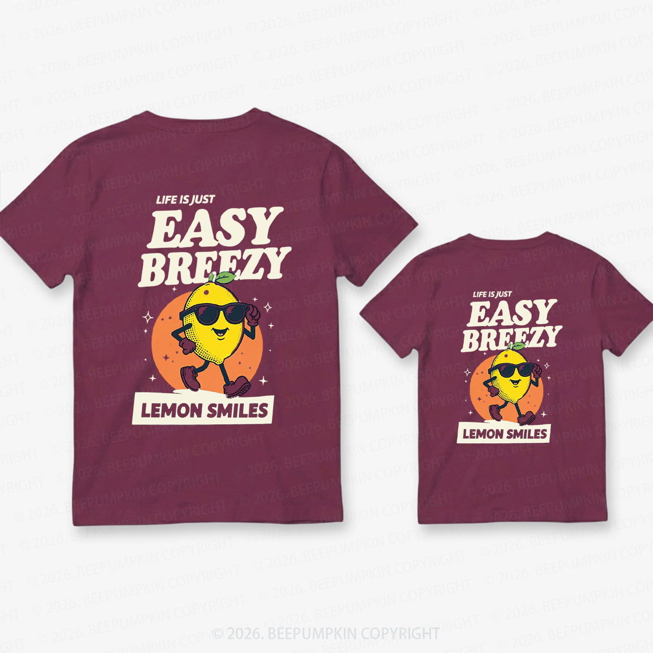 Life Just Easy Breezy Lemon Smiles Dad&Me Matching Shirts-Back Design