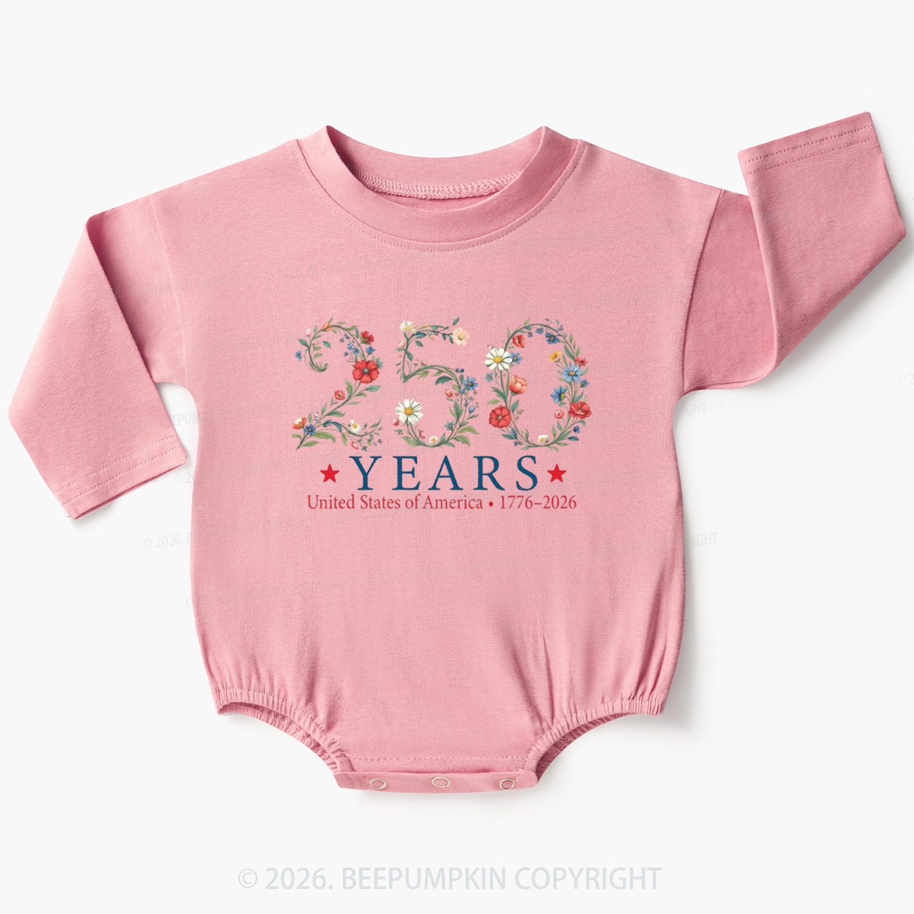 USA 250th Anniversary Floral Baby Bubble Romper