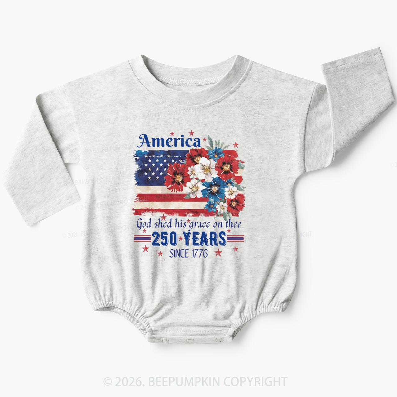 America 250 Years Flag Floral Baby Bubble Romper
