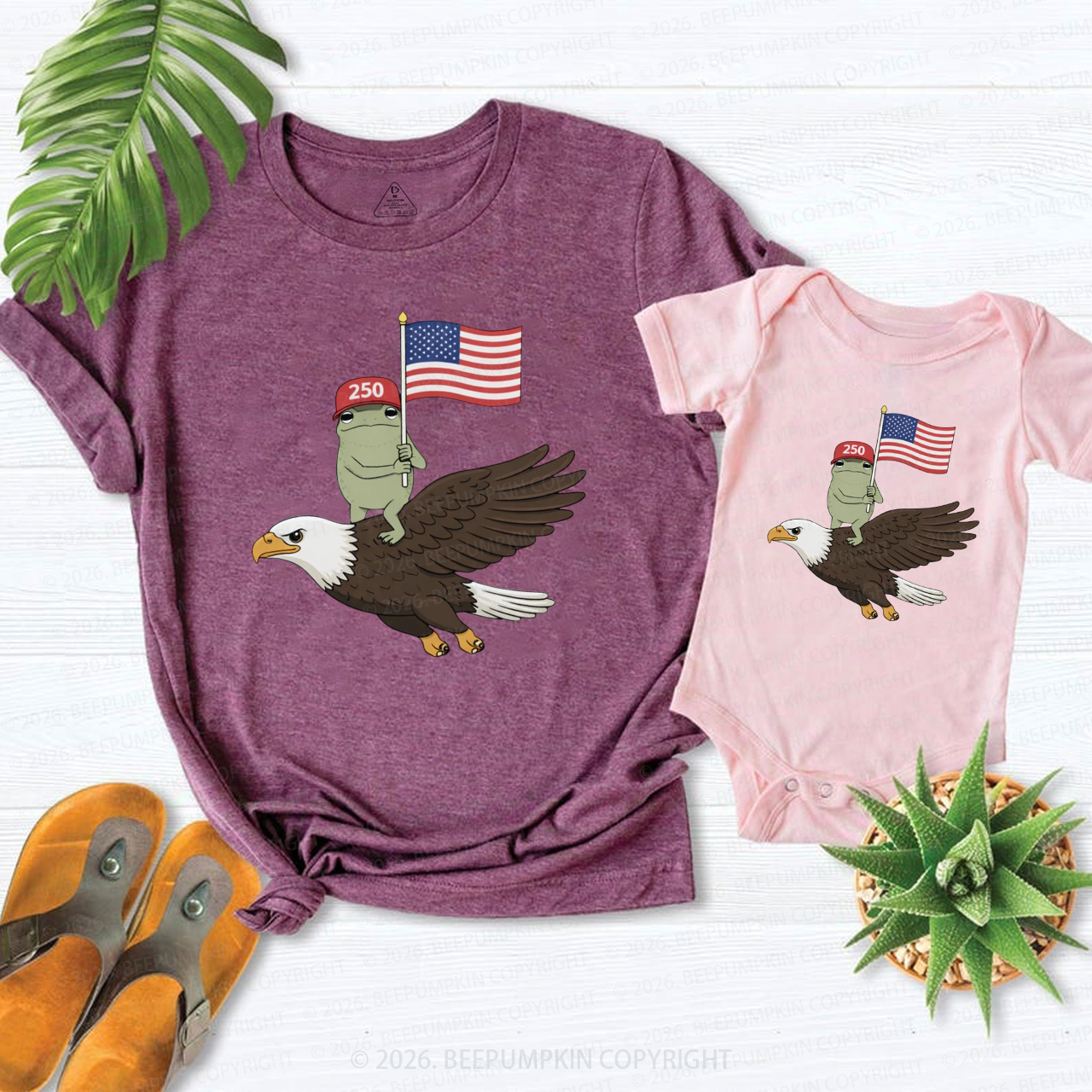 Americas 250th Birthday Funny Frog Mom&Me Matching T-Shirts
