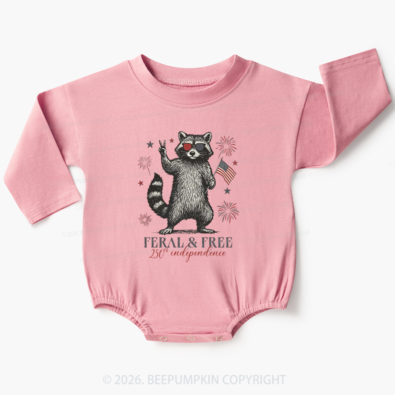 Feral but Free Patriotic Raccoon America 250th Baby Bubble Romper
