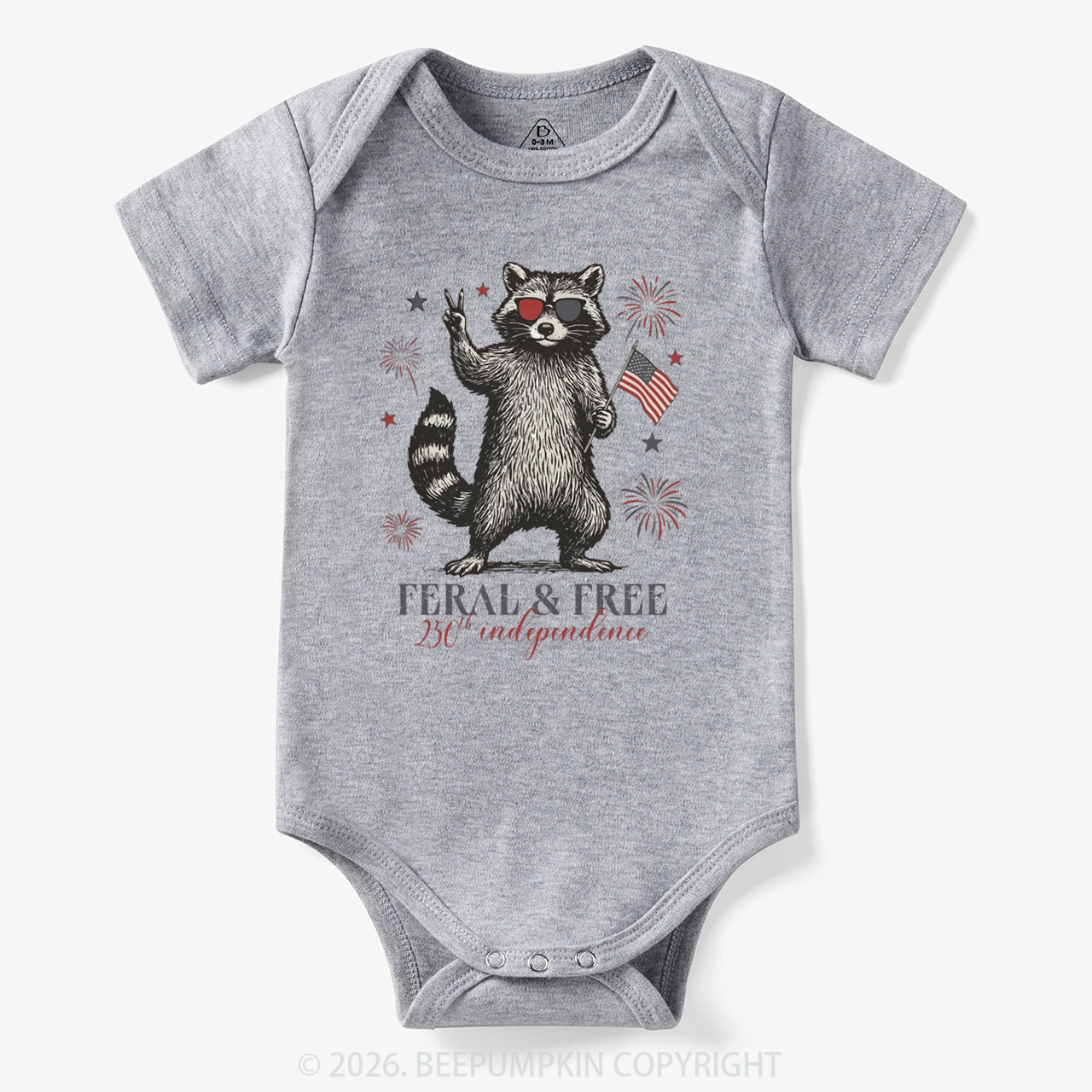 Feral but Free Patriotic Raccoon America 250th Bodysuit