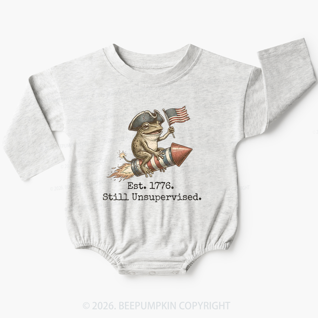 Est 1776 Funny Frog  American 250th Anniversary Baby Bubble Romper