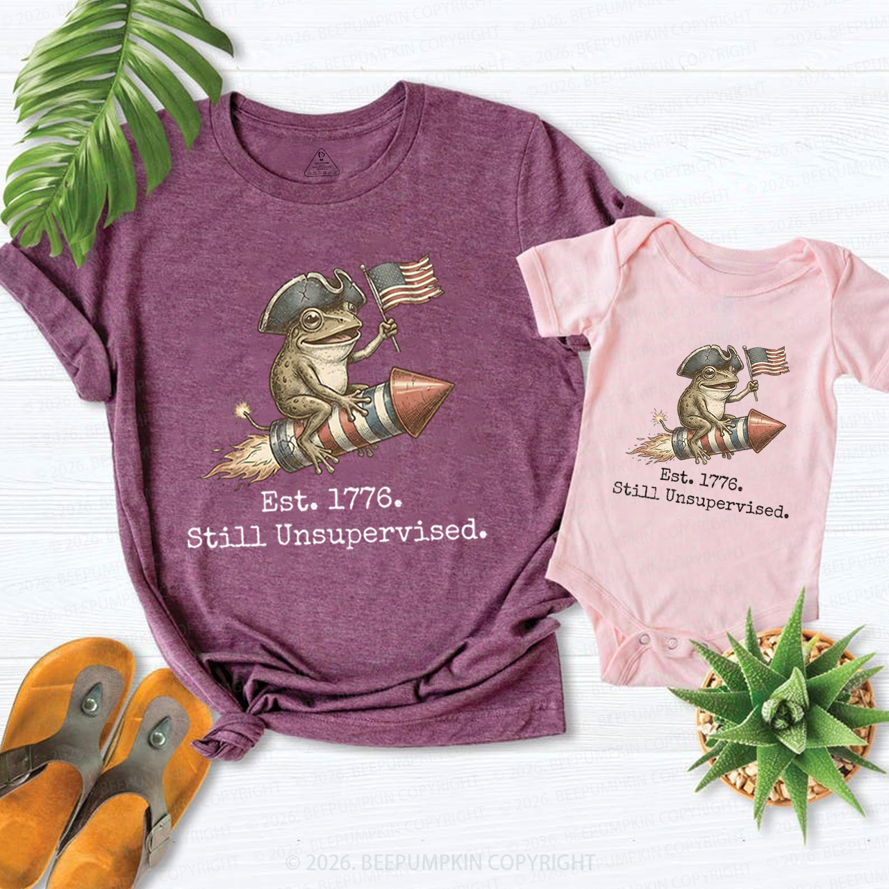 Est 1776 Funny Frog  American 250th Anniversary Mom&Me Matching T-Shirts