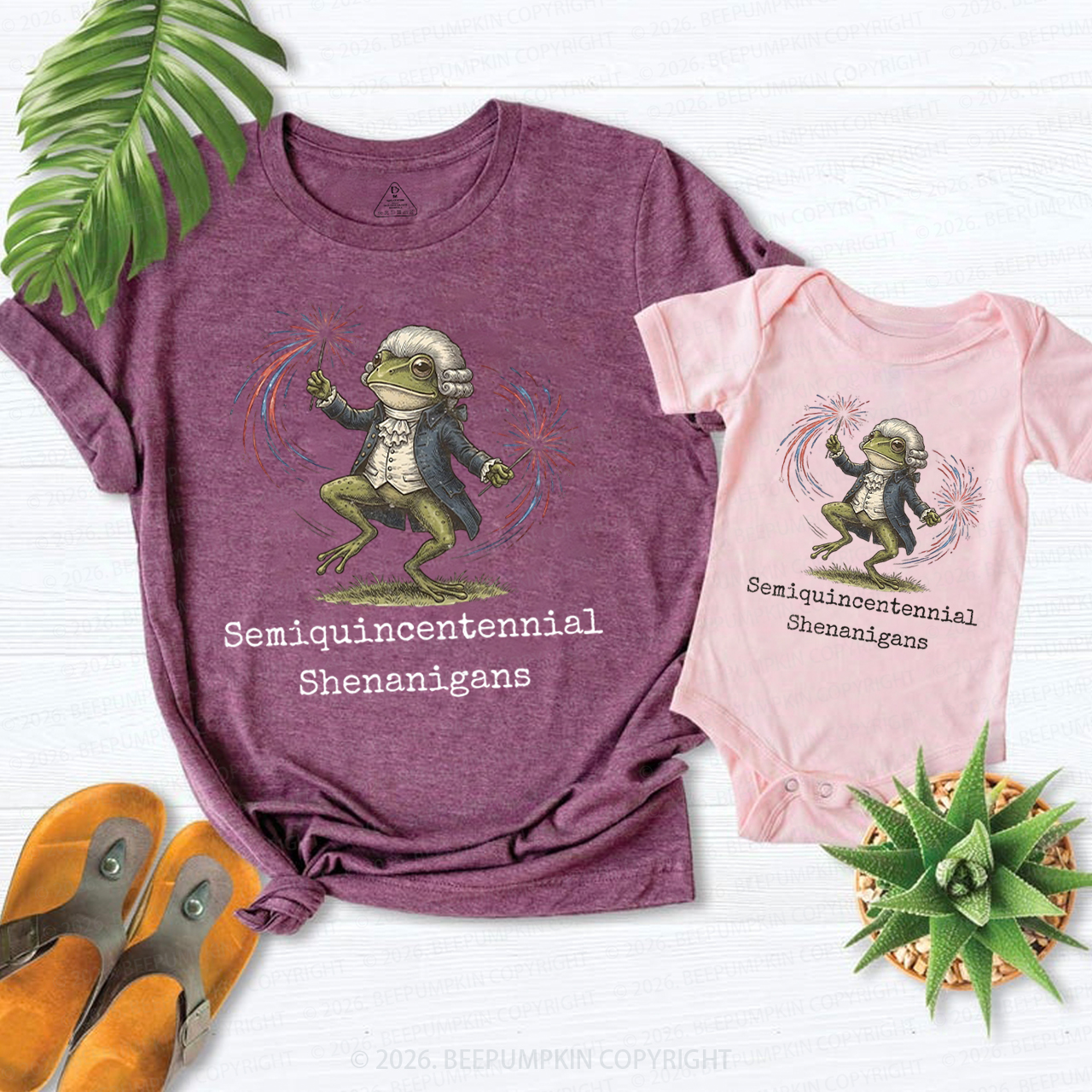 American 250th Anniversary Funny Frog Retro Mom&Me Matching T-Shirts
