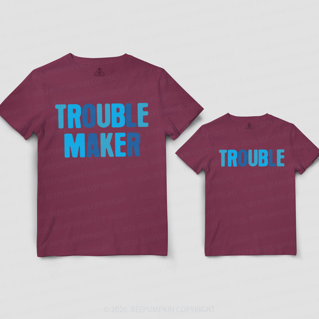 Blue Trouble Maker and Trouble Dad&Me Matching Shirts