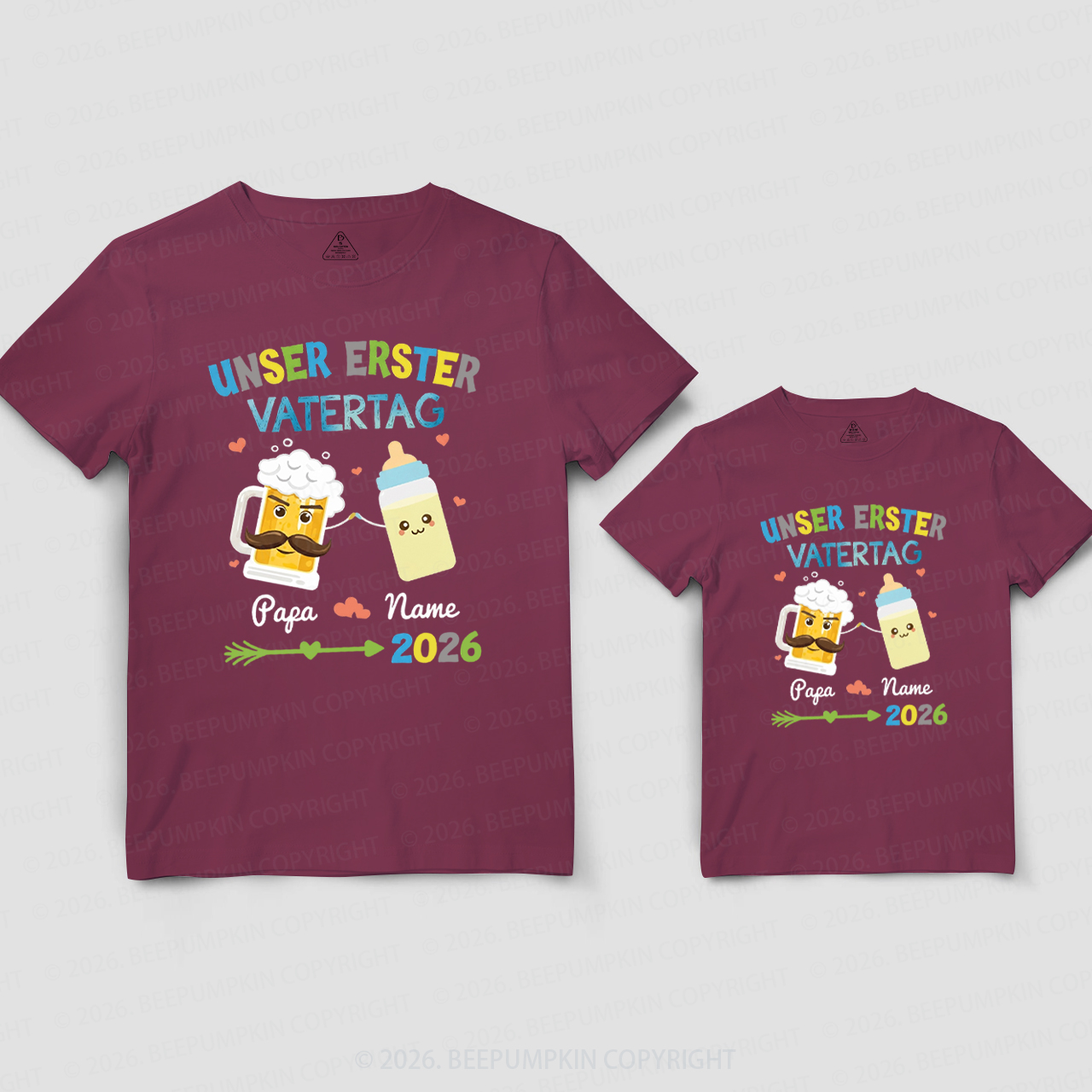 Personalized Unser Erster Vatertag First Father's Day Dad&Me Matching Shirts