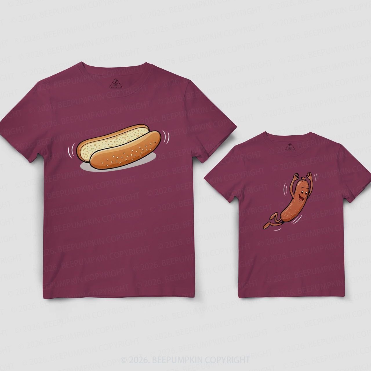 Funny Hot Dog Jumping Into Bun Dad&Me Matching Shirts