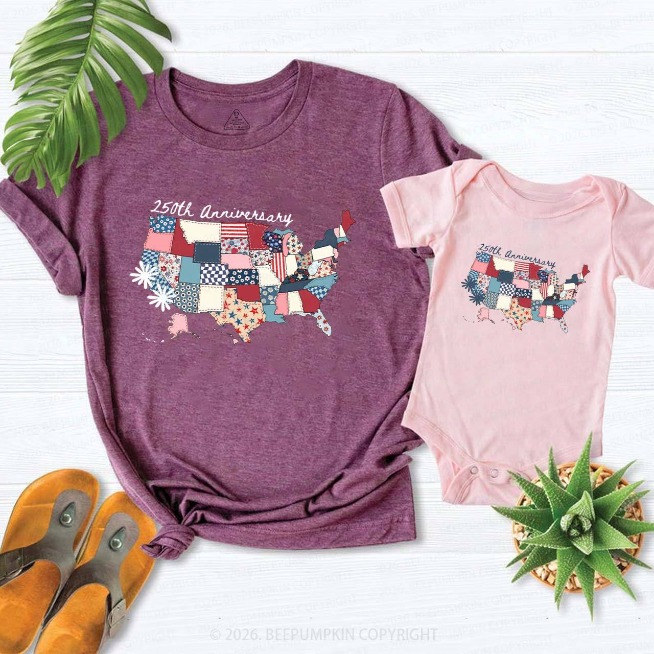 US 250 Years Patriotic Patchwork Mom&Me Matching T-Shirts