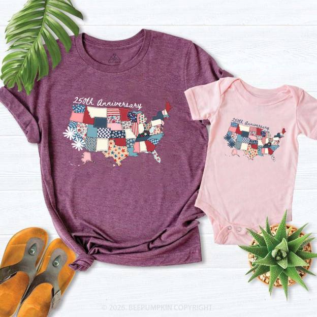 US 250 Years Patriotic Patchwork Mom&Me Matching T-Shirts