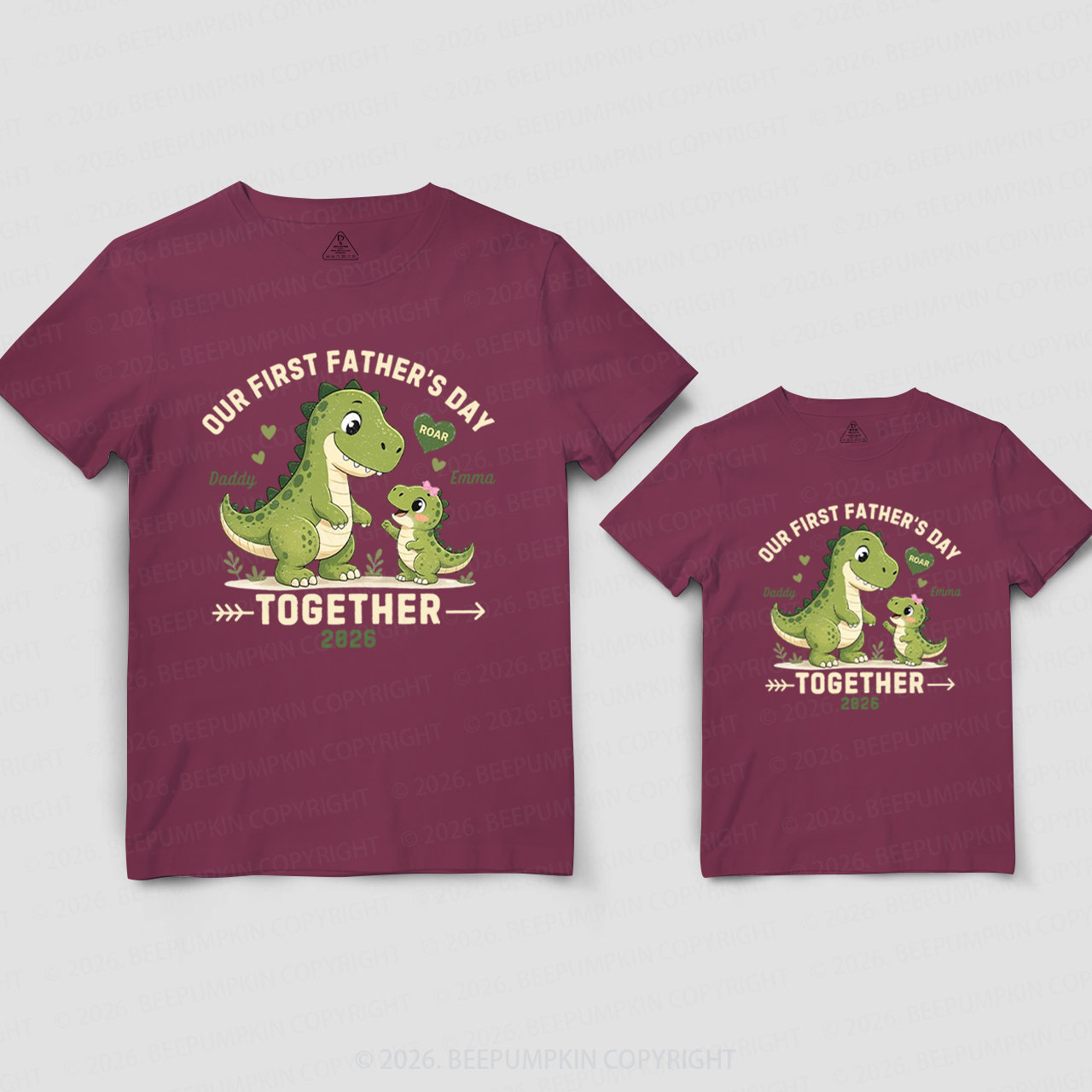 Personalized Green Dinosaur First Father's Day Dad&Me Matching Shirts
