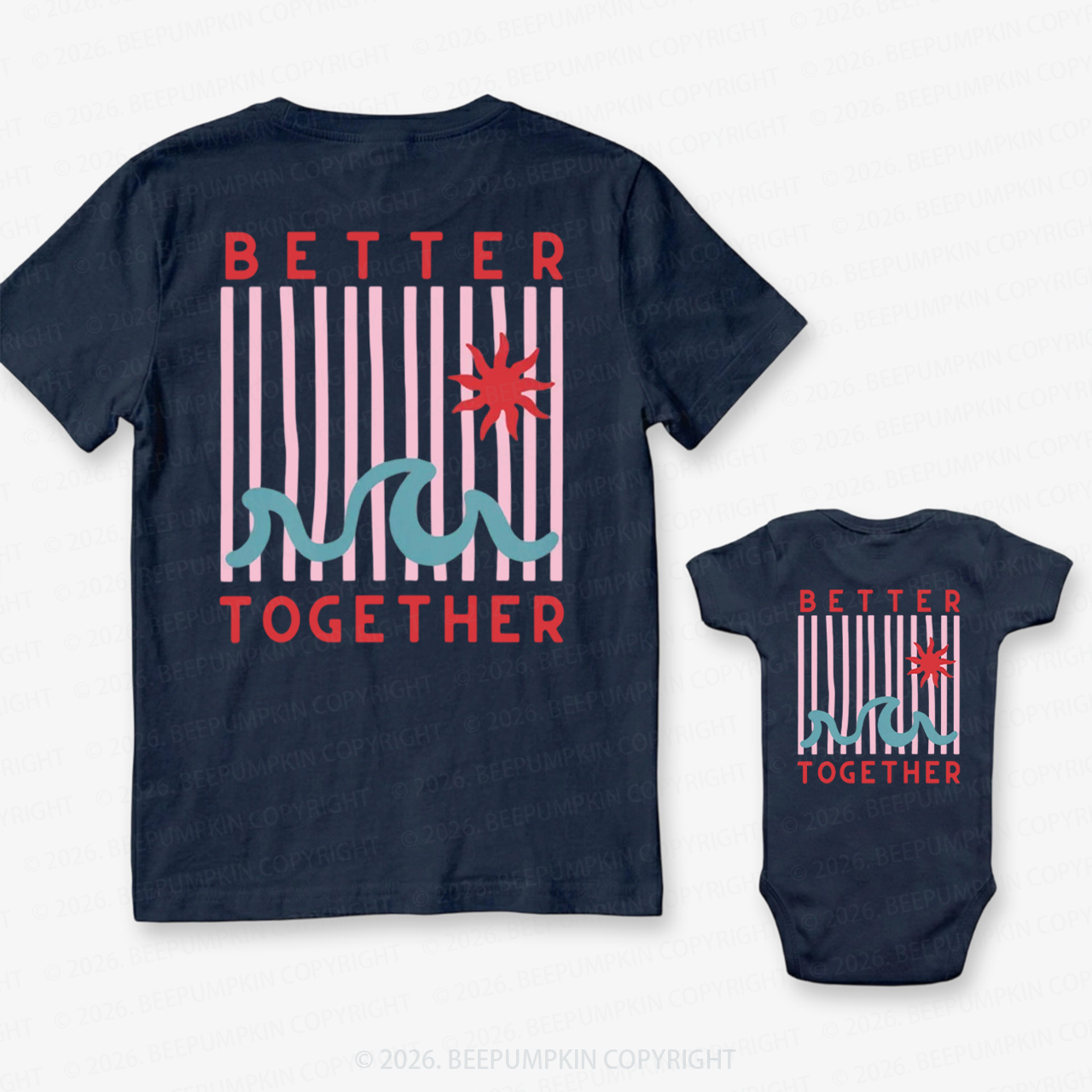 Better Together with Retro Wave Dad&Me Matching Shirts-Back Design