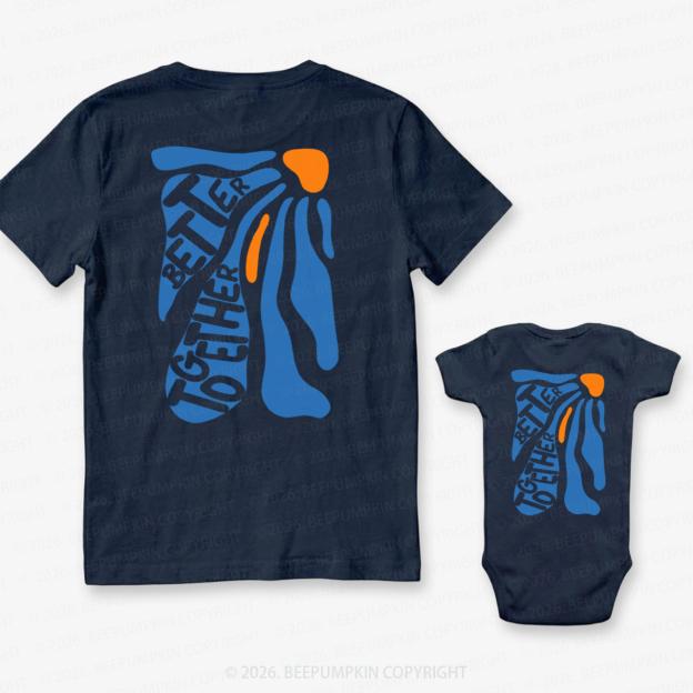 Better Together Retro Blue Floral Dad&Me Matching Shirts-Back Design