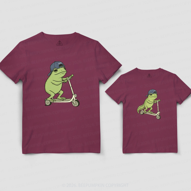 Dad and Son Frog Scooter Funny Meme Dad&Me Matching Shirts
