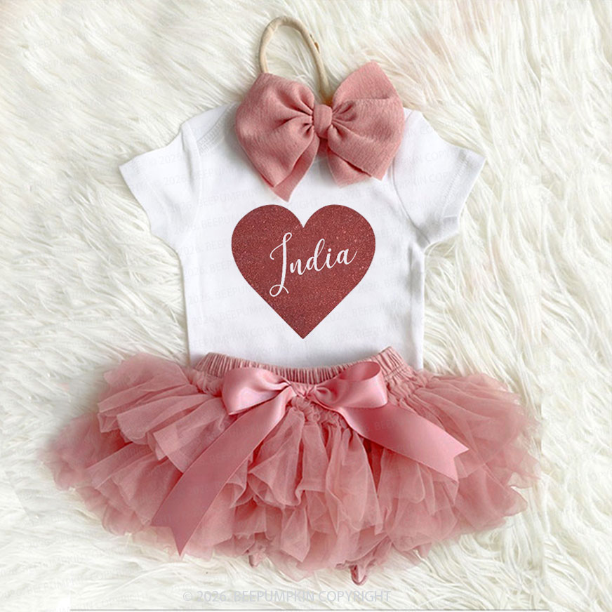 3 Pieces Personalized Love Name Baby Girl Tutu Outfit Set 