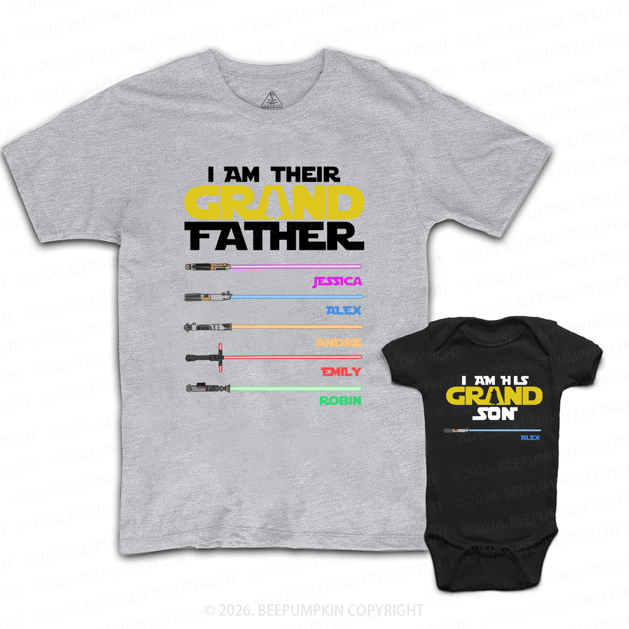 Personalized Galaxy Lightsaber With Grandkids Names Dad&Me Matching Shirts
