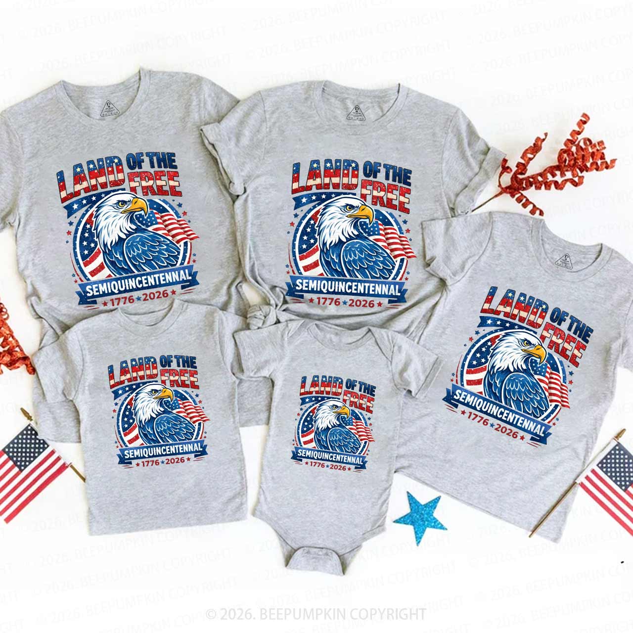 Patriotic Land Of The Free America 250 Family Matching Shirts