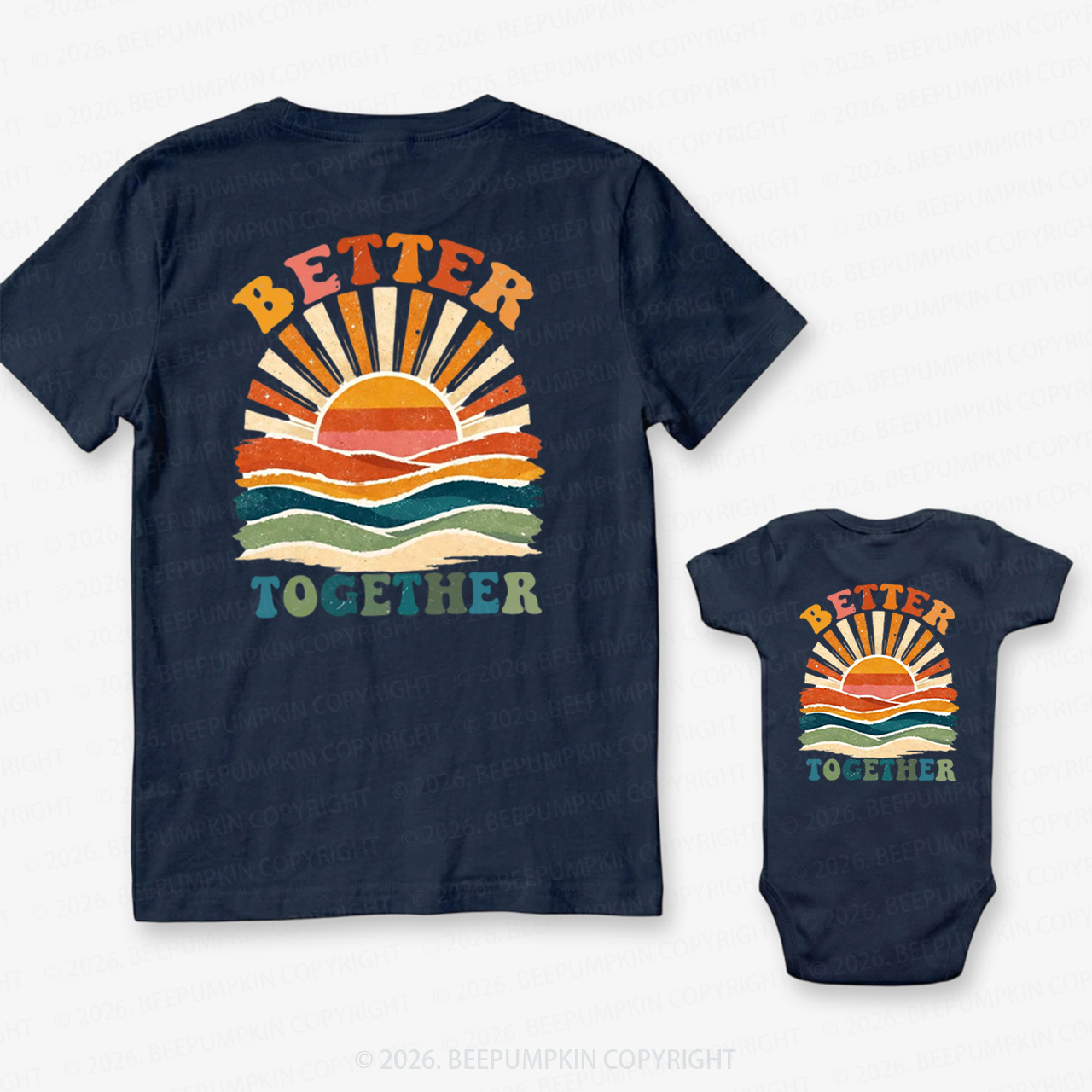 Better Together Retro Sunset Dad&Me Matching Shirts-Back Design