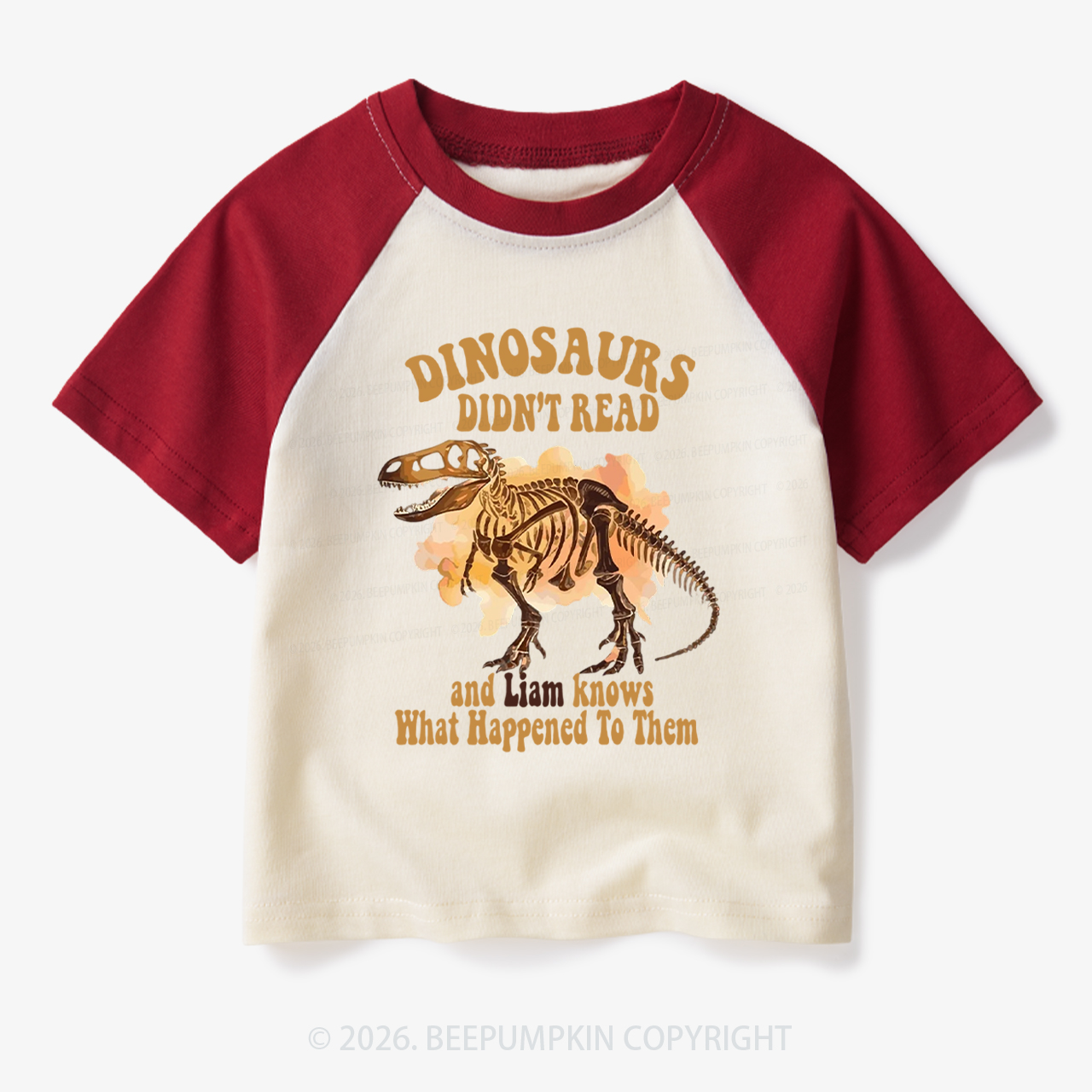 Personalized Dinosaur Skeleton Didn't Read Toddler&Kids Retro Raglan T-shirt