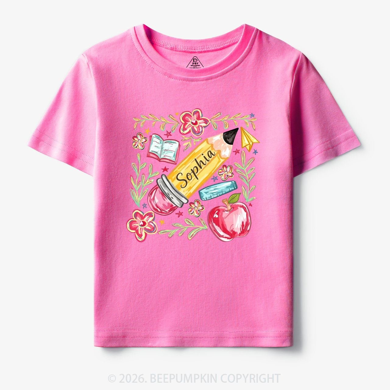 Personalized Name Floral Pencil Toddler&Kid's Tees