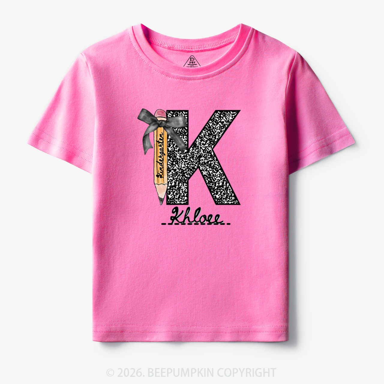 Personalized Grade&Name Monogram Pencil Bow Toddler&Kid's Tees