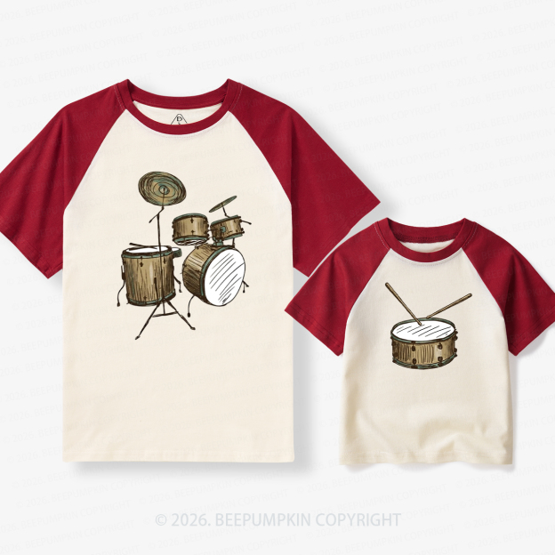 Drums & Drum Matching Dad and Me Matching Retro Raglan T-shirt