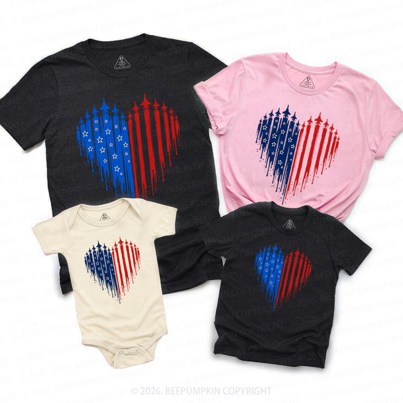 Patriotic 4th Of July American Flag Heart Family Matching Shirts