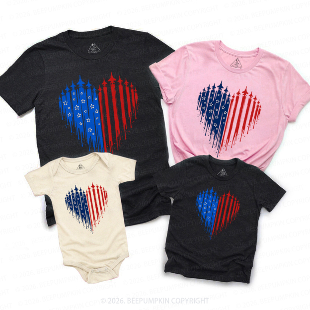 Patriotic 4th Of July American Flag Heart Family Matching Shirts