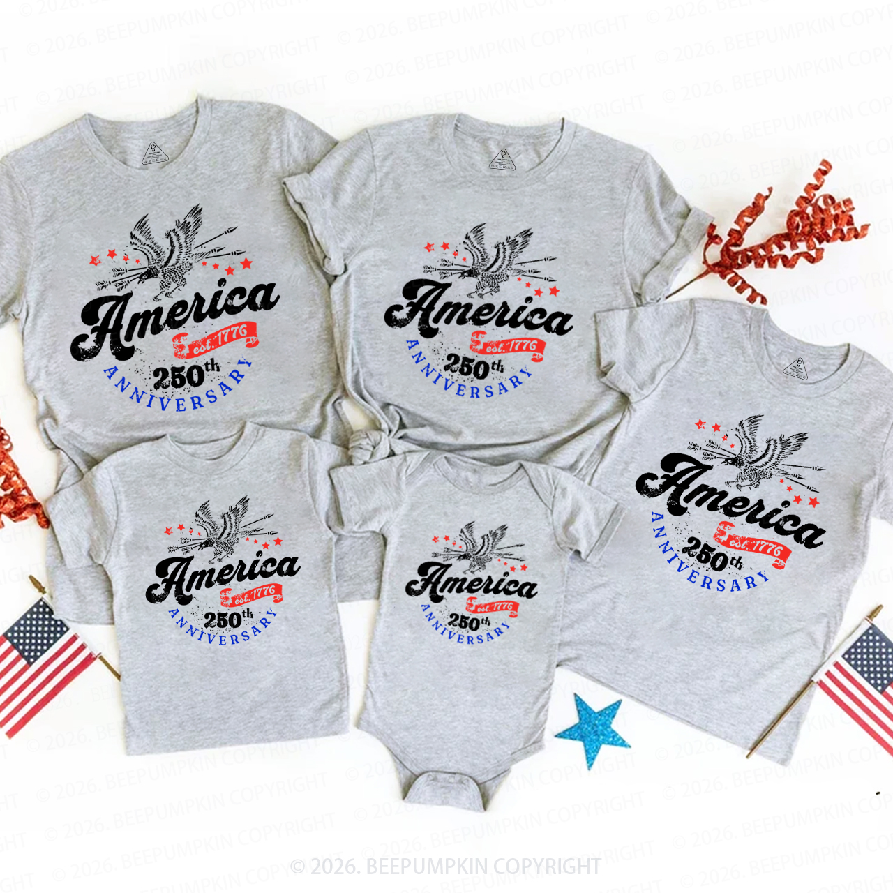 250th Anniversary USA Retro 4th of July Family Matching Shirts