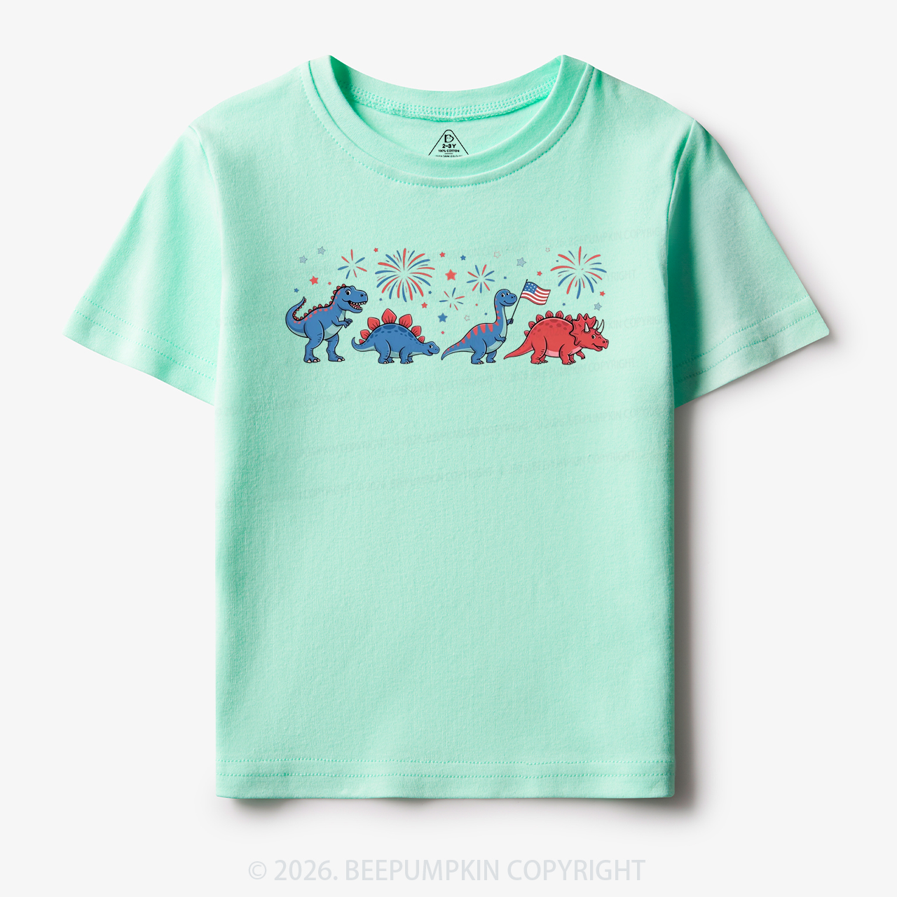 Cute Dinosaur American Flag Fireworks Toddler&Kid's Tees