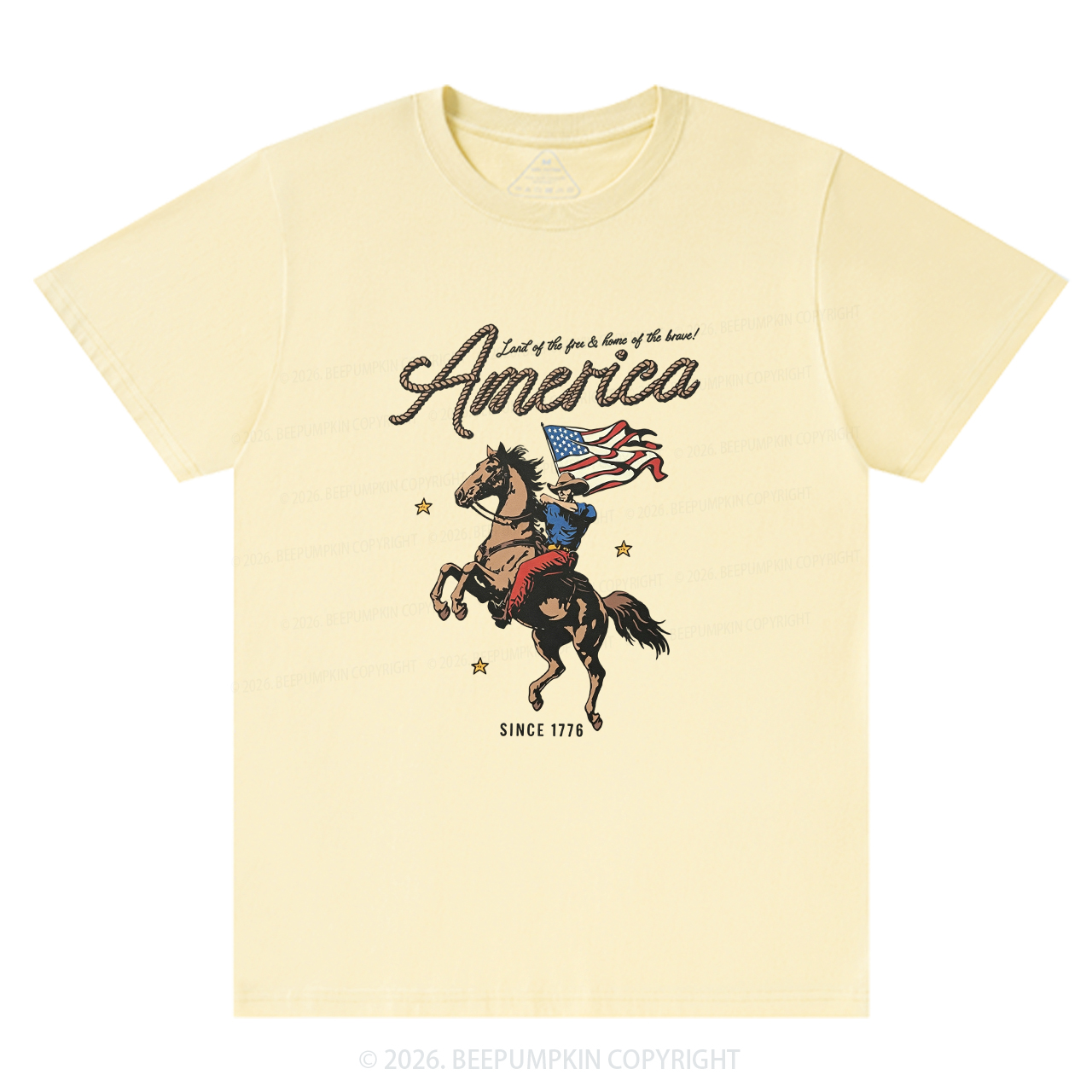 Western Cowboy Waving American Flag Retro T-Shirts