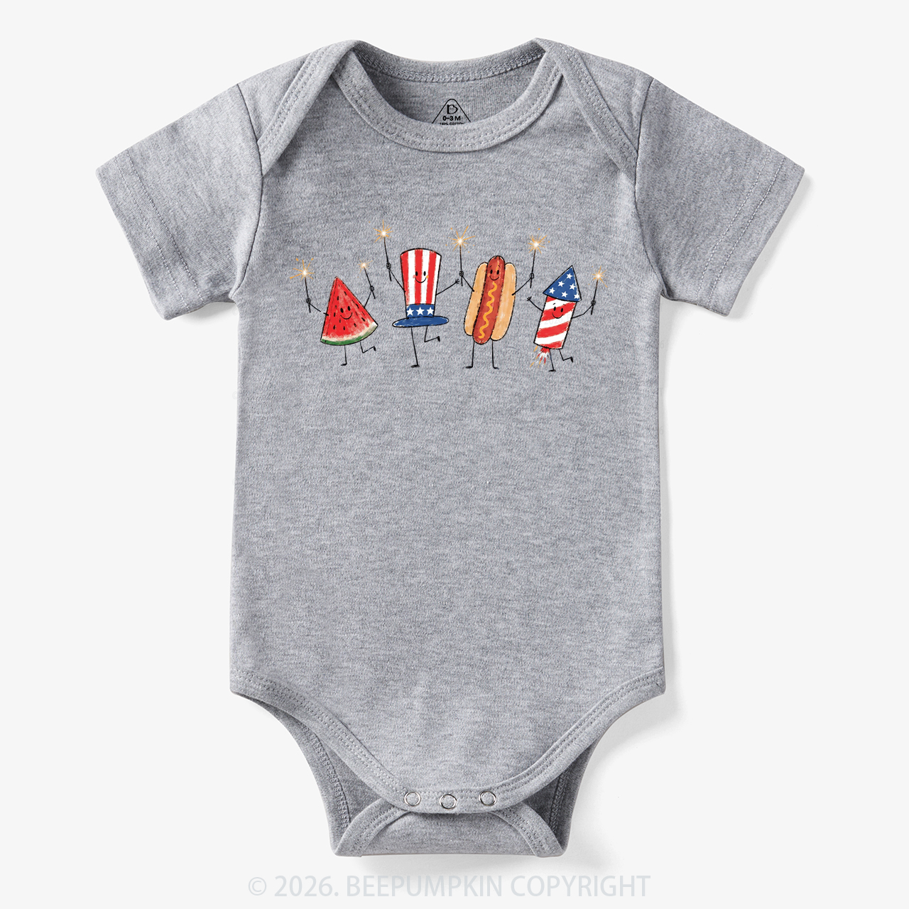 Patriotic Watermelon Hotdog Firework American Bodysuit