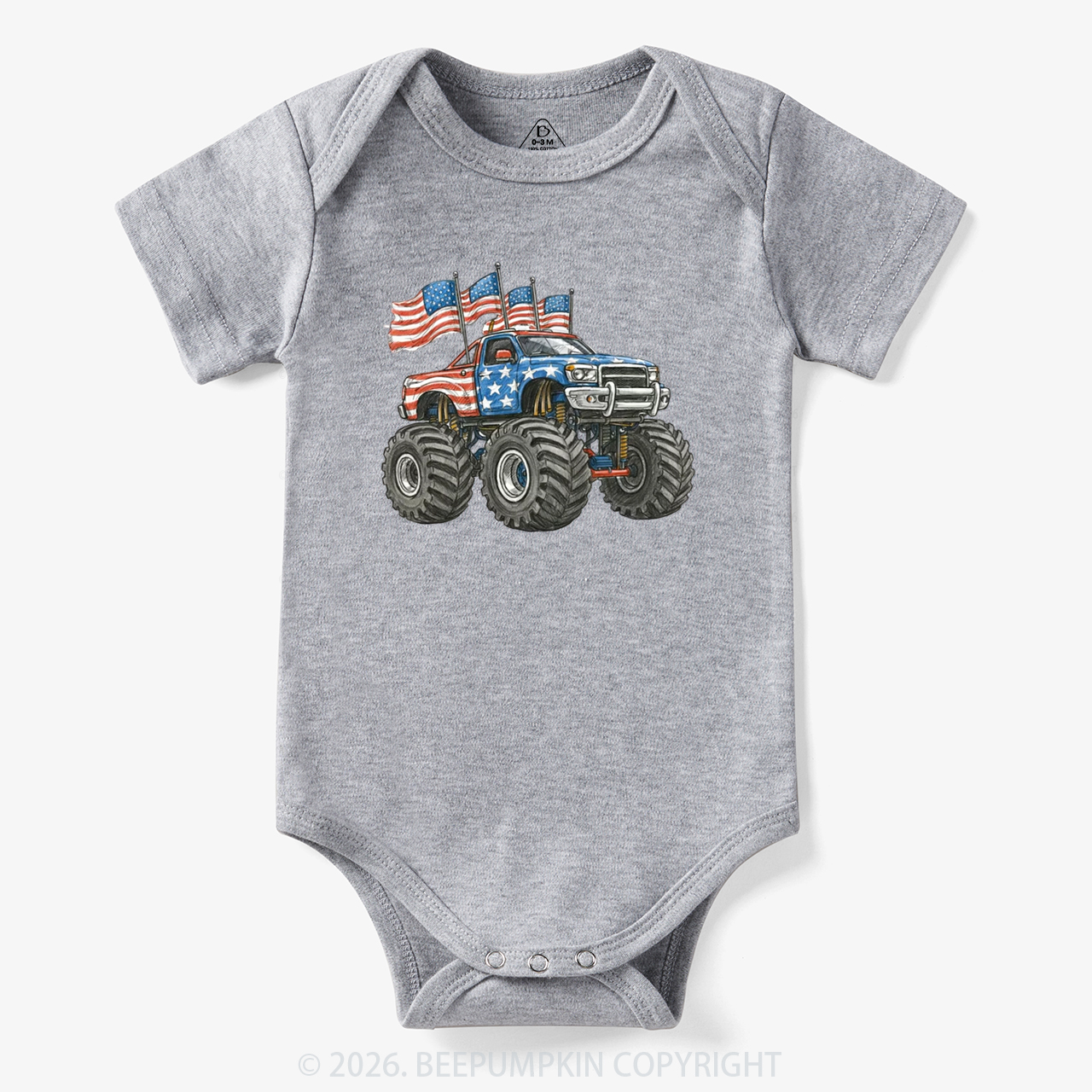 4th Of July Monster Truck American Flag Bodysuit