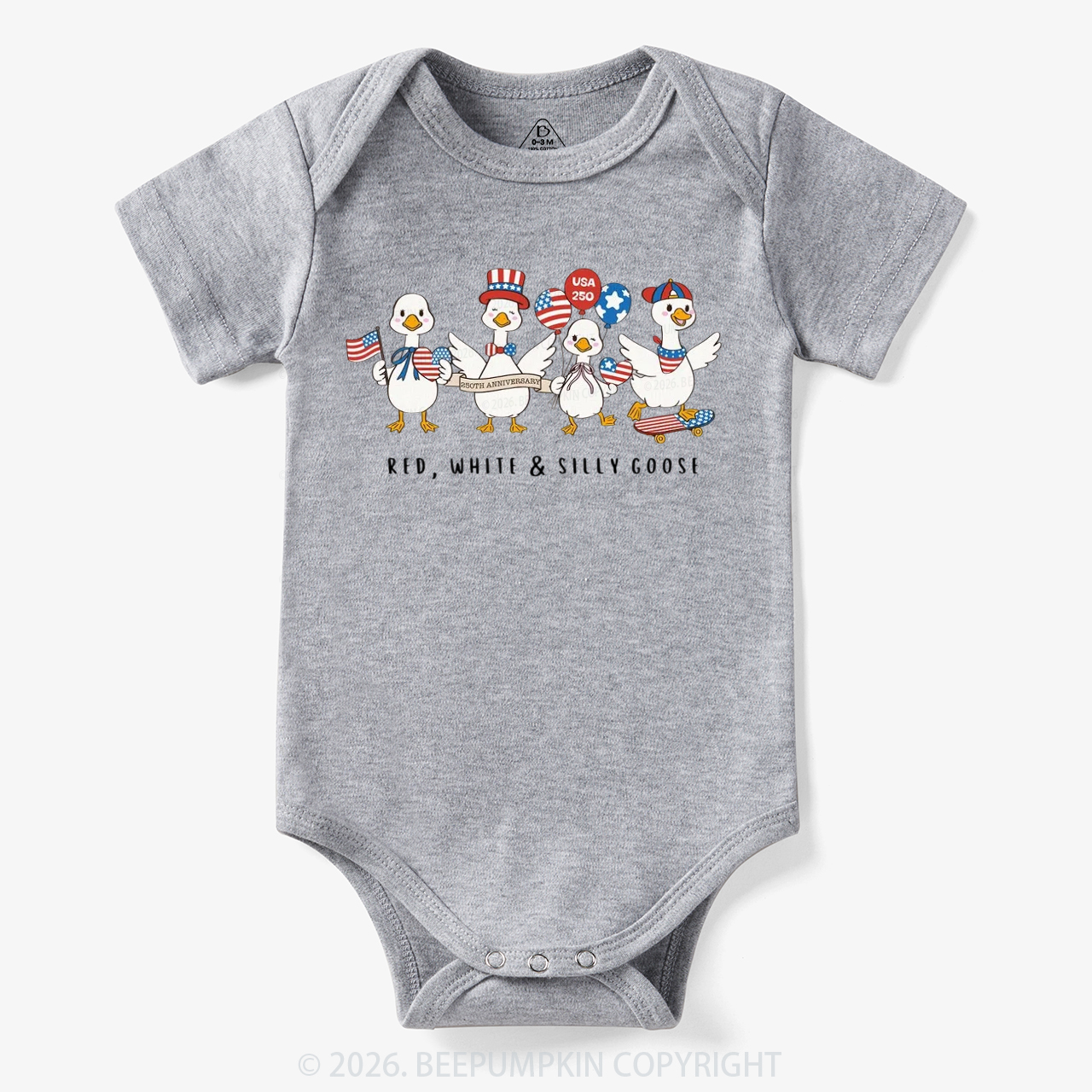Red White Silly Goose USA 250 Patriotic Bodysuit