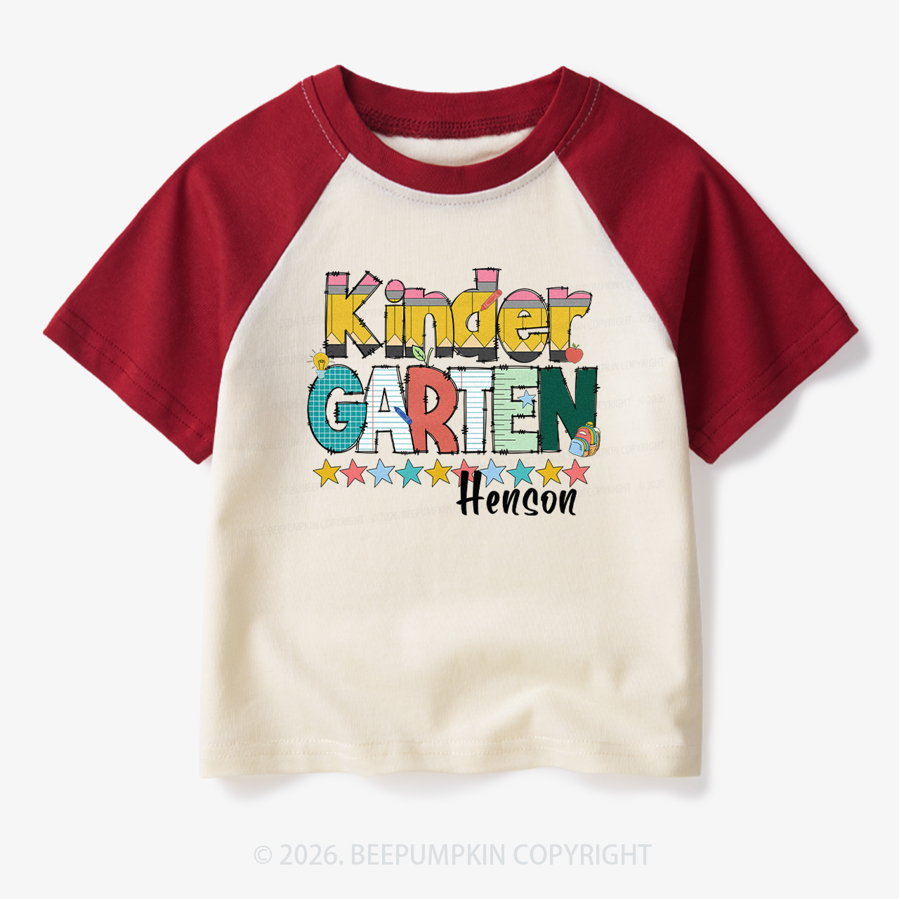 Personalized Pencil Letter Grade Toddler&Kids Retro Raglan T-shirt