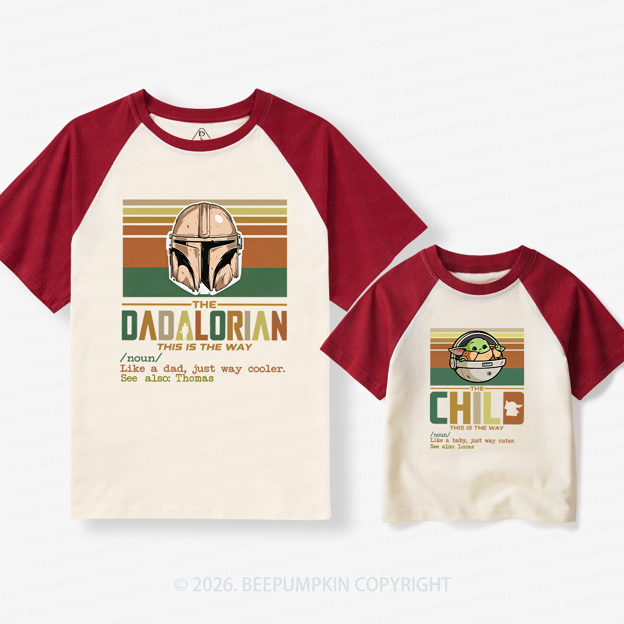 Personalized Cosmic Protector and Little Sidekick Family Matching Retro Raglan T-shirt