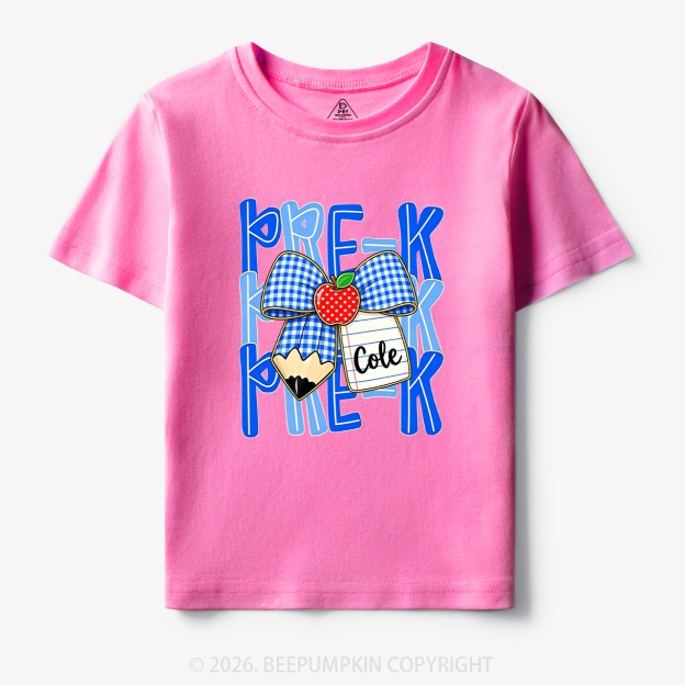 Personalized Blue Gingham Pencil Bow Toddler&Kid's Tees
