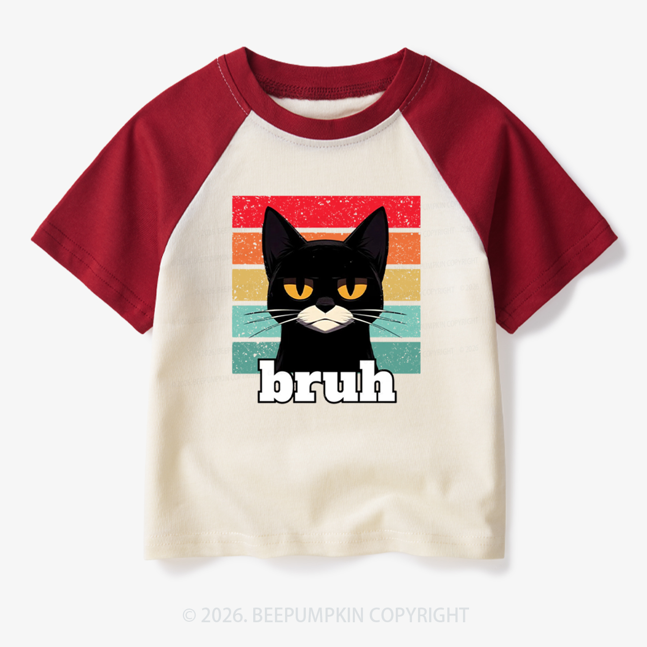 Bruh Cat Funny Back to School Toddler&Kids Retro Raglan T-shirt