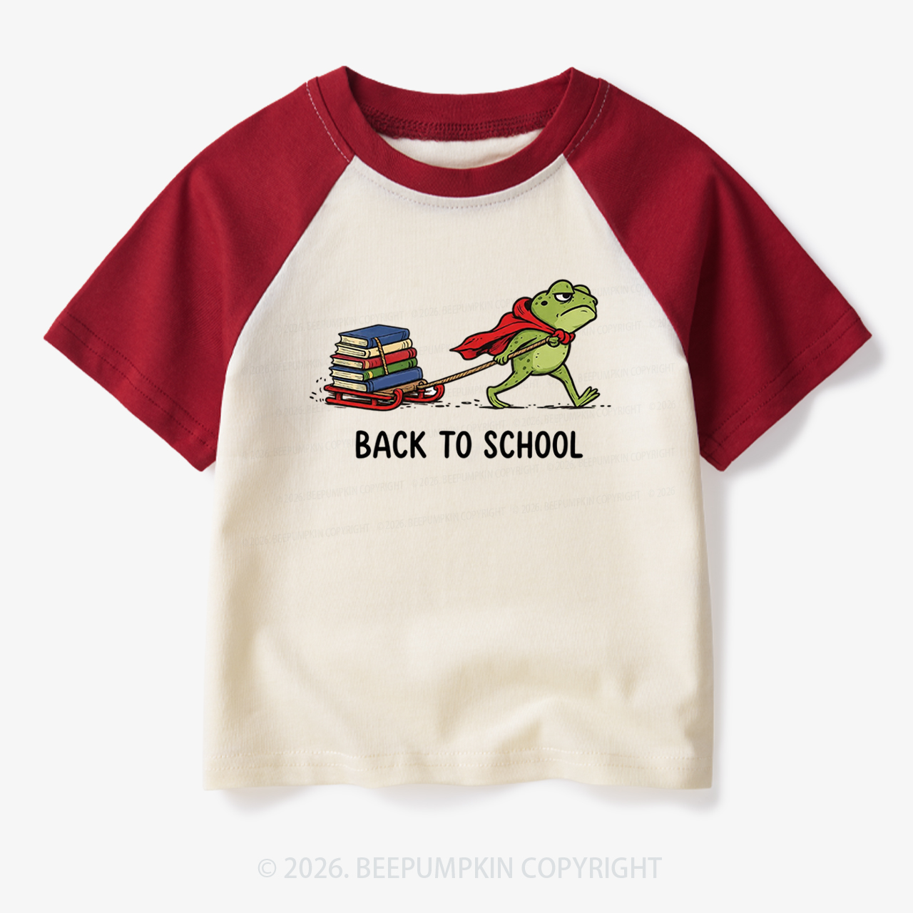 Grumpy Frog Pulling Books Funny Back To School Toddler&Kids Retro Raglan T-shirt