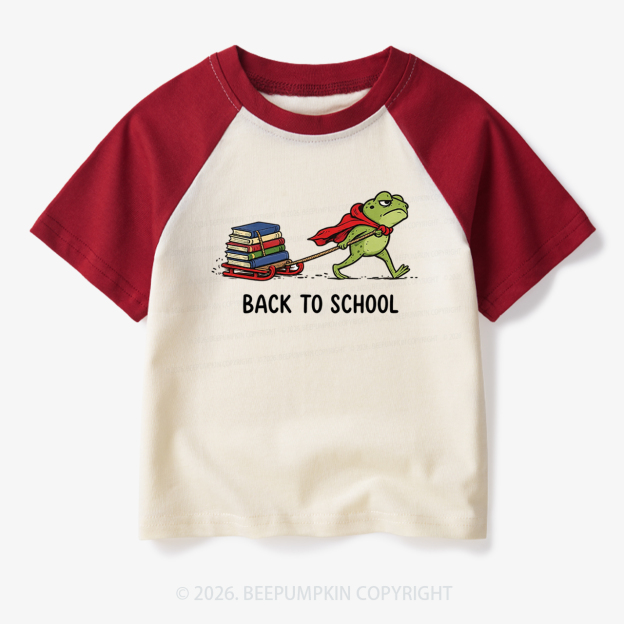 Grumpy Frog Pulling Books Funny Back To School Toddler&Kids Retro Raglan T-shirt