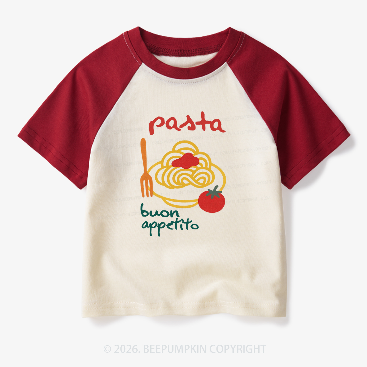 Spaghetti Pasta Cute Food Toddler&Kids Retro Raglan T-shirt