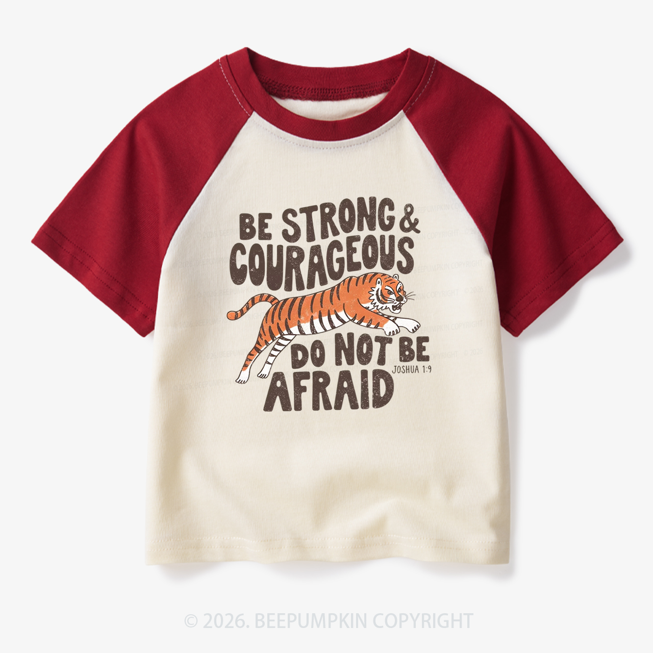 Be Strong Courageous Do Not Be Afraid Tiger Toddler&Kids Retro Raglan T-shirt