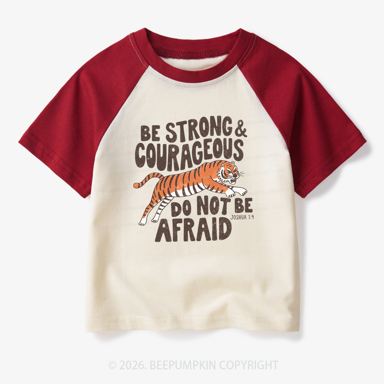 Be Strong Courageous Do Not Be Afraid Tiger Toddler&Kids Retro Raglan T-shirt