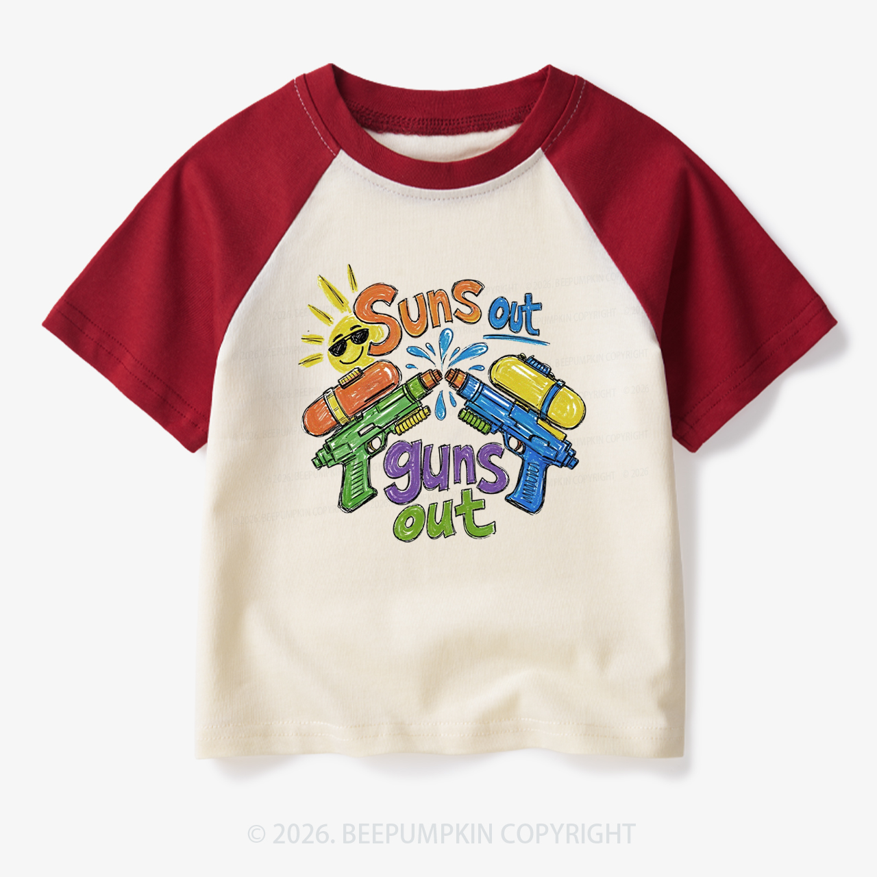 Funny Summer Suns Out Toddler&Kids Retro Raglan T-shirt