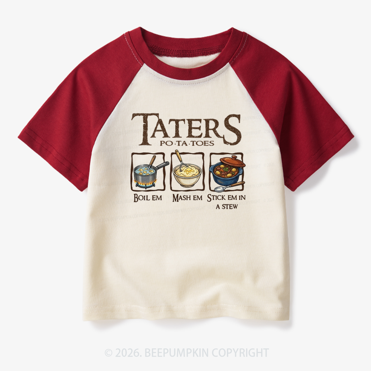 Taters Potatoes Funny Toddler&Kids Retro Raglan T-shirt
