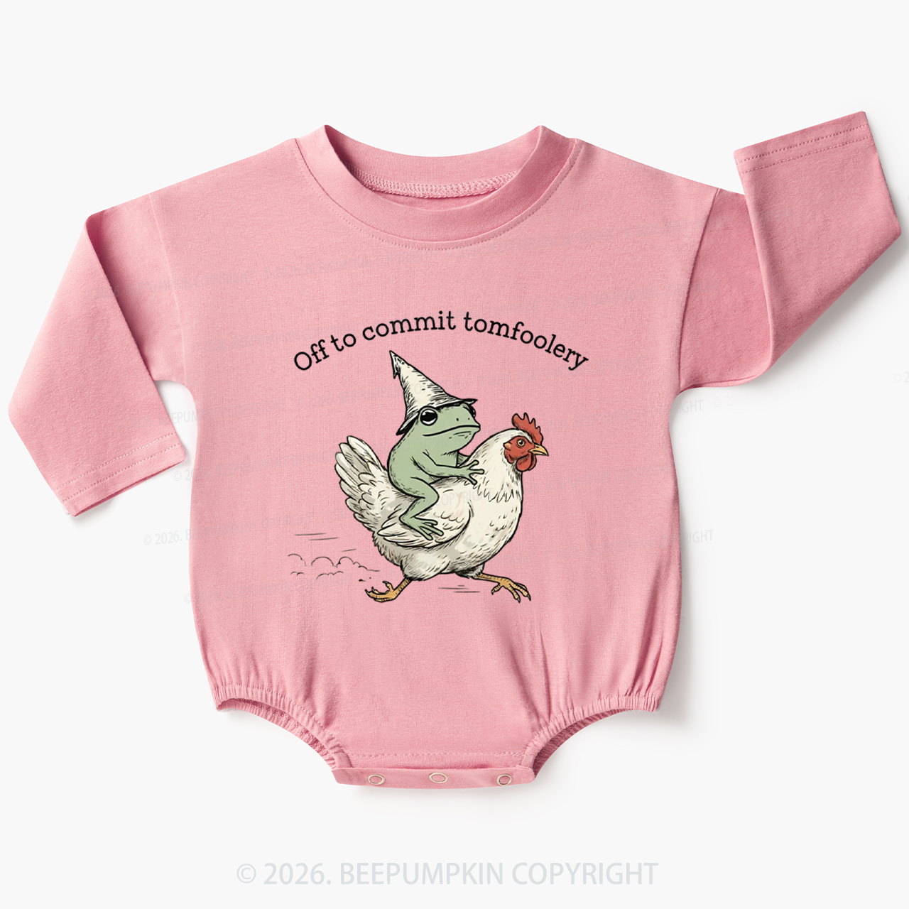 Frog Riding Chicken Off to Commit Tomfoolery Baby Bubble Romper