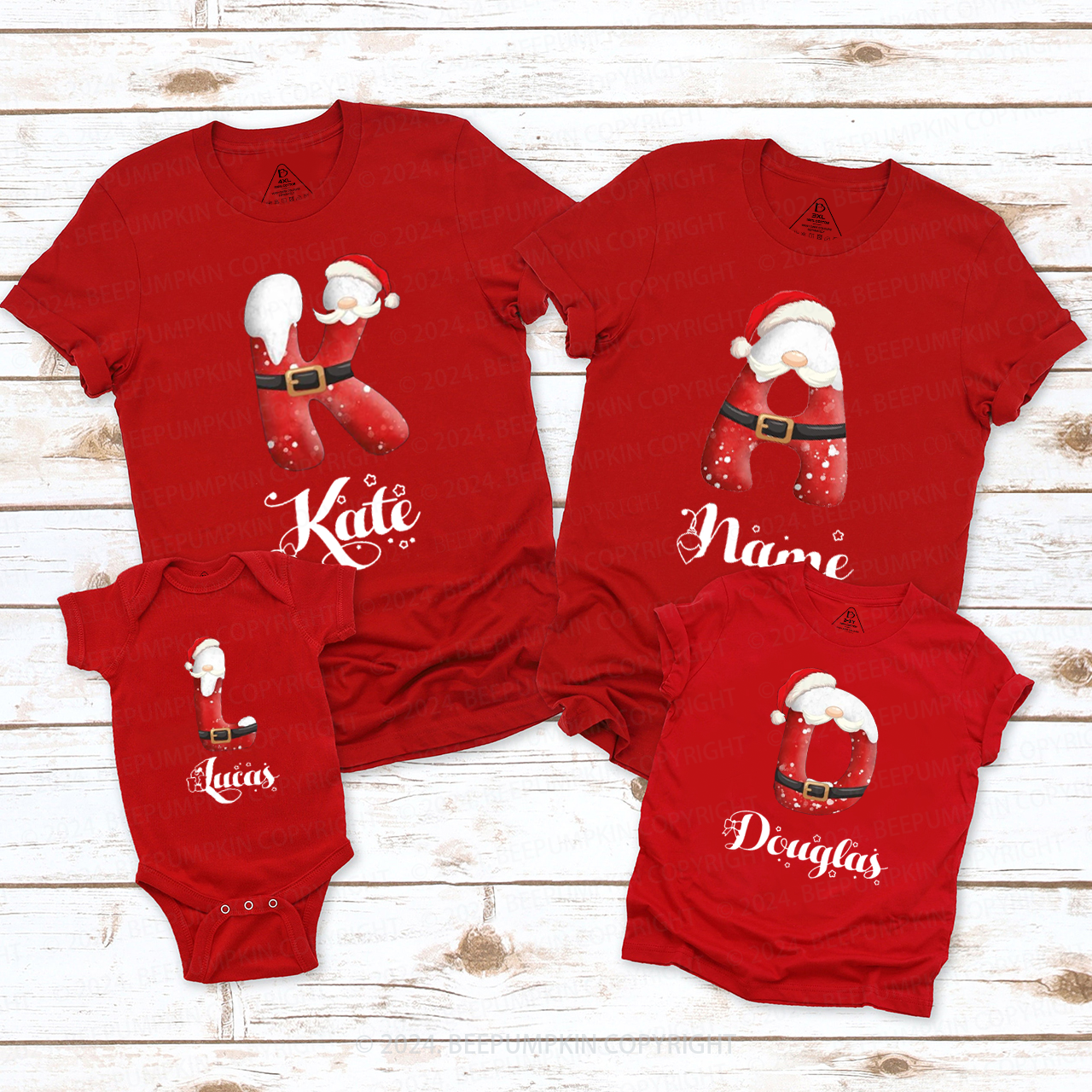 Personalized Name Christmas Christmas Family Matching T-Shirts Beepumpkin