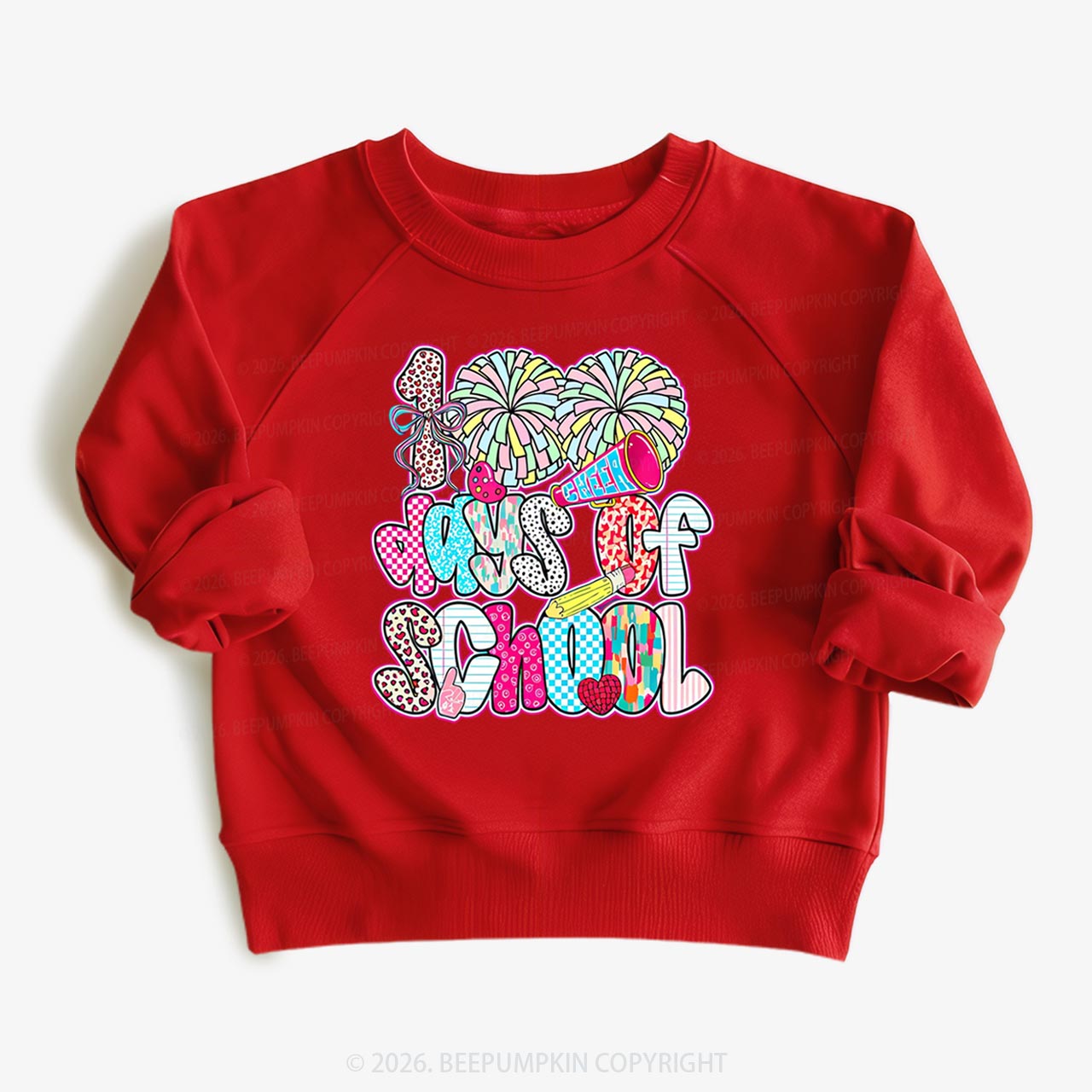 Cheer For 100 Days Pom Pom School Spirit Toddler&Kid's Sweatshirt