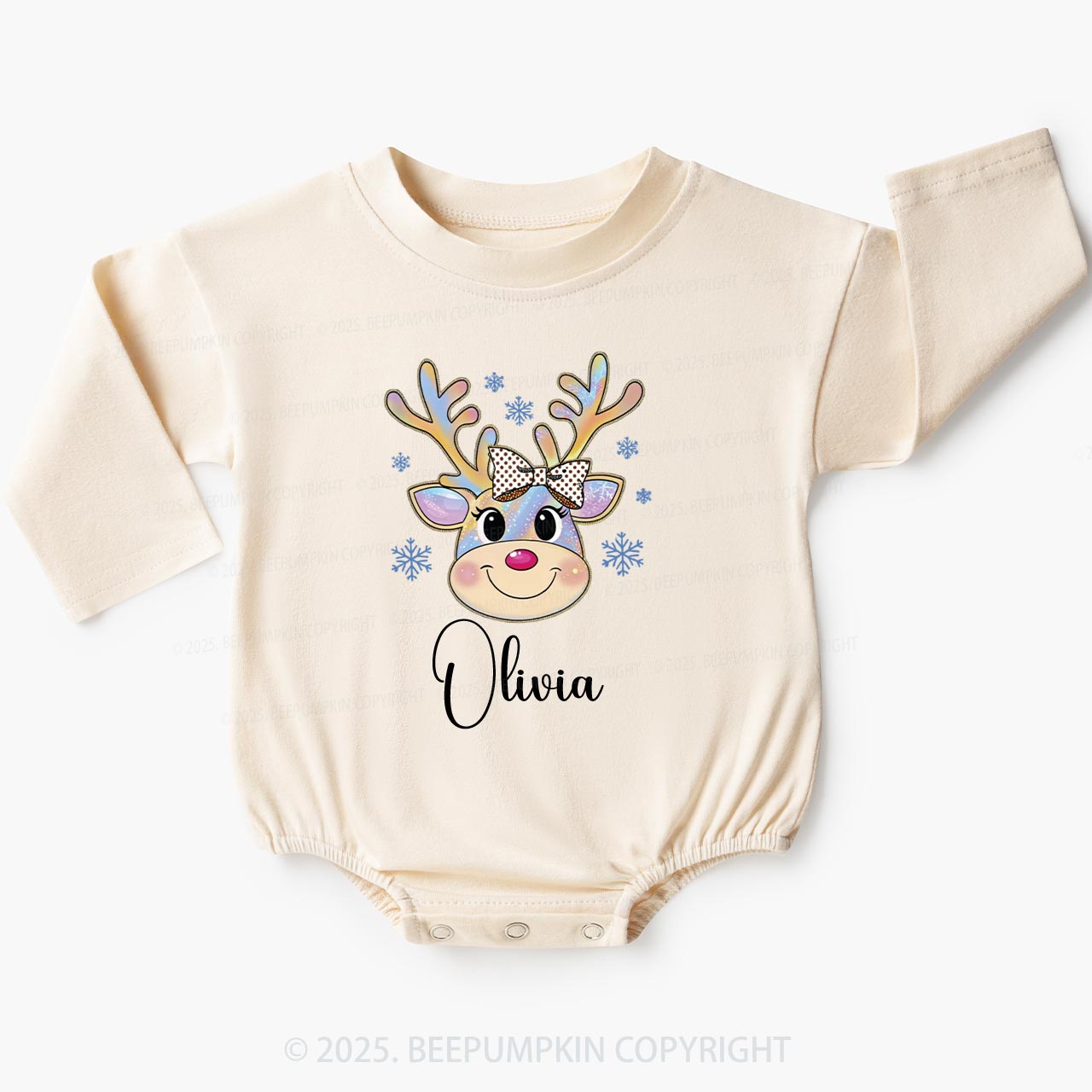 Personalized Reindeer Christmas Baby Bubble Romper Beepumpkin